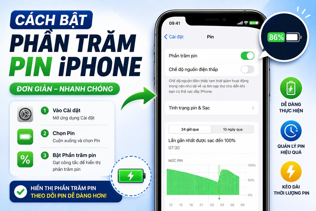 Cách Bật Phần Trăm Pin iPhone Đơn Giản Trong 1 Phút [Cập Nhật Mới Nhất]